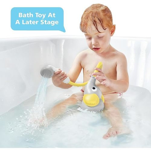 Yookidoo Baby Bath Shower Head - Water Pump with Trunk Spout Rinser - Control Water Flow from 2 Elephant Trunk Knobs for Maximum Fun in Tub or Sink for Newborn Babies(Yellow)