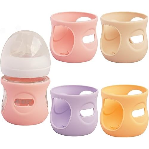 4 Pack Silicone Sleeves for Avent Natural Glass Baby Bottles, Anti Breakage Bottle Holder, Compatible with Philips Avent Glass Natural Baby Bottles (Apricot+Pink+Purple+Orange, 4 OZ)