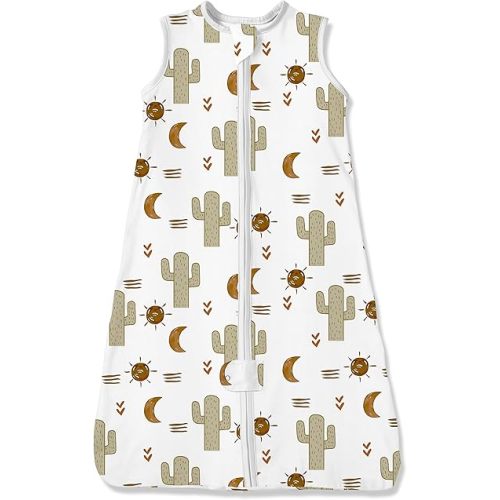 TotAha Boho Cactus Sleep Sack 6-12-15 Months, Light Baby Wearable Blanket, Stretchy Sleepsack, Silky Comfort, Buttery Soft, Swaddle Transition Sleeping Bag, 2-Way Safe Zippers, 0.5 TOG