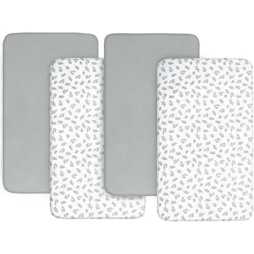 Crib Sheets 4 Pack for Baby Boys & Girls, Neutral Crib Sheet Fitted 52'' x 28'' for Standard Crib & Toddler Mattress, Ultra Soft Material Baby Sheet, Grey Leaf