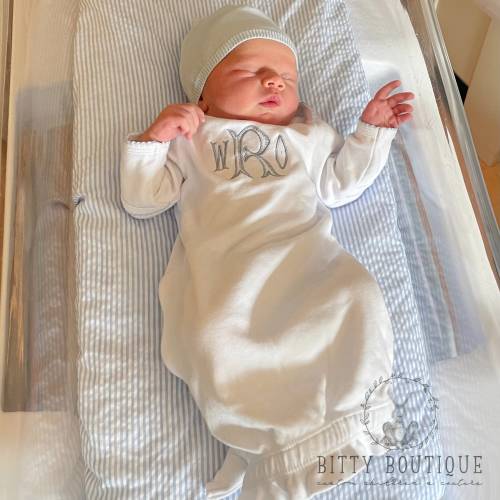 Picot Trim Monogrammed Baby Gown