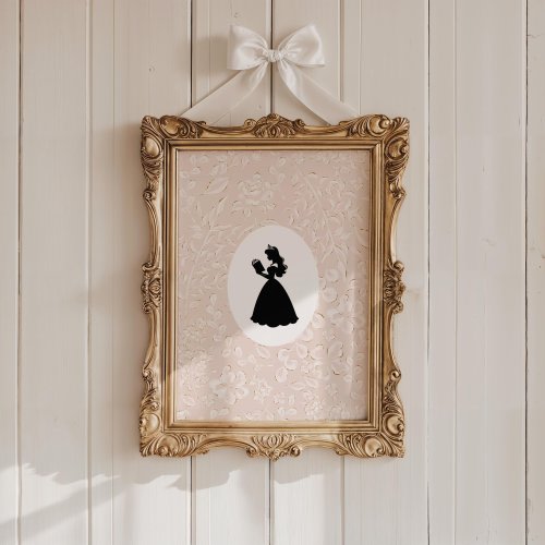 Elegant Princess Silhouette Wall Art, Vintage Nursery Wall Art Gold, Feminine Floral Decor, Fairytale Aesthetic for Nursery or Bedroom