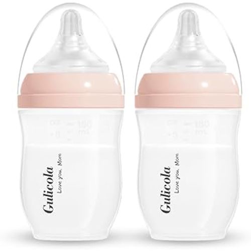 Natural PP Baby Breastfeeding Bottles Newborn Set 2 Pack, Slow Flow Nipples, 0 Months +, 5 oz - Pink