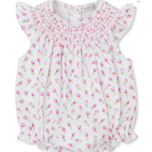 Tulip Blossoms White Smocked Bubble