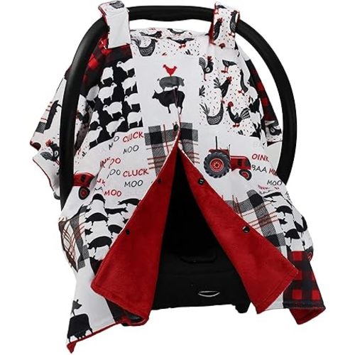 Dear Baby Gear - Baby Car Seat Canopy - Infant Car Seats Covers - Carseat Canopies for Boys and Girls - Toddler Carseat Cover with Snap Opening (Farm Faux Quilt/Red Smooth 40"x30")
