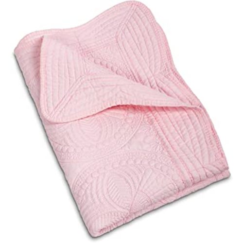 Baby Quilt Personlized Monogram Lightweight Embossed Scalloped Throw Blanket Four Seasons (Pink)