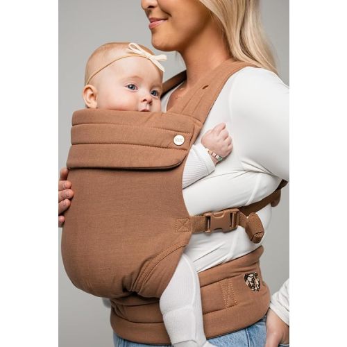 Mabē Monarch Ergonomic Baby Carrier – Premium Cotton Soft Structured Newborn to Toddler Carrier with Hip-Healthy Design, 3 Carry Positions (7-35lbs), Lightweight & Breathable, (Mocha)