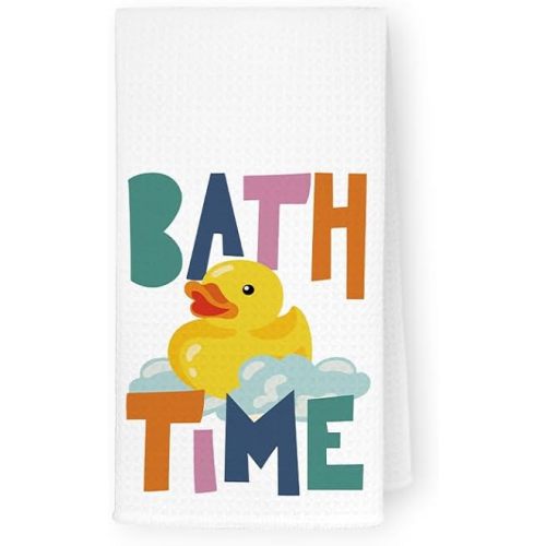 Funny Duck Hand Towels for Bathroom, Cute Yellow Rubber Duck Bath Time Bathroom Decor, Animal Theme Hanging Kitchen Dish Towel Guest Towel for Toddler Shower Kids, 16x24 Inch