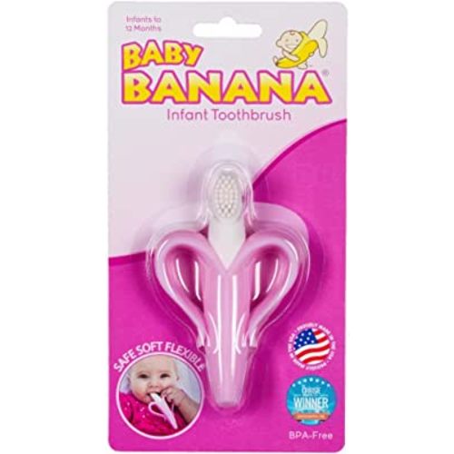 Baby Banana - Pink Banana Toothbrush, Training Teether Tooth Brush for Infant, Baby, and Toddler