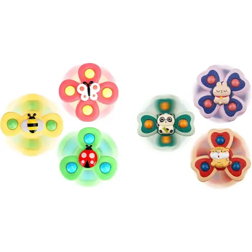 ALASOU 6 PCS Suction Cup Spinner Toys(3 Farm+3 Panda) for Infant and Toddlers
