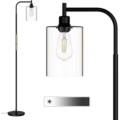 addlon Floor Lamps for Living Room with Glass Shade, dimmable Floor lamp Industrial lamp with Bright LED Bulb, Standing lamp for beroom, Tall Pole Lamps Office - Black & Gold
