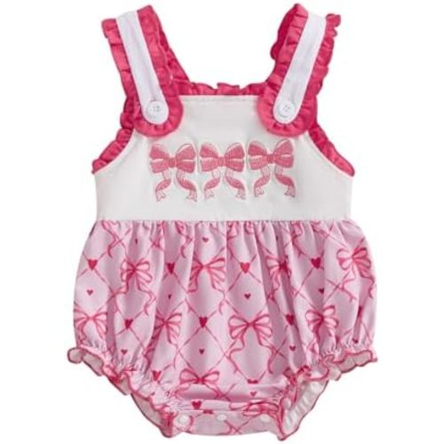 Newborn Baby Girl Sleeveless Overall Romper Bow Embroidery Ruffle Bubble Bodysuit Summer Clothes 0-18M
