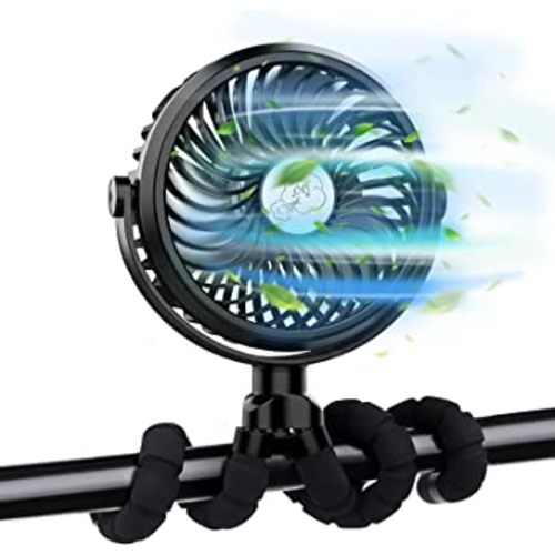 VASG 5000mAh Battery Operated Stroller Fan, Portable Handheld Mini Fan Clip on Fan with Flexible Tripod, USB or Battery Powered Desk Fan, 3 Speeds and Rotatable Personal Fan for Car Seat, Crib, Bike..