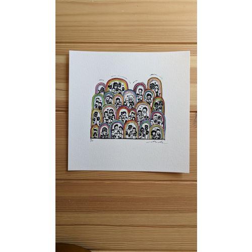 "We are all Happy Families" Hand Painted by Mary Alice Abrams, 8" x 8"