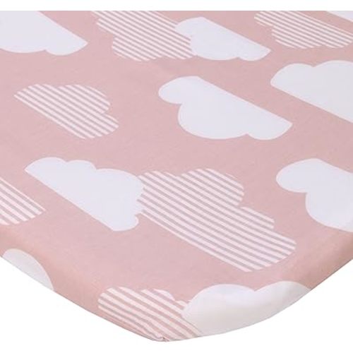 NoJo Skip Hop Cozy-Up 2-in-1 Bedside Sleeper Pink and White Clouds 100% Cotton Fitted Bassinet Sheet