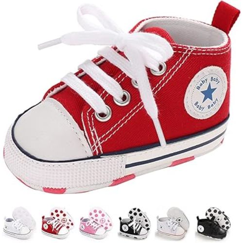 Baby Boy Girls Sneakers Canvas Shoes High Top Sports Soft Anti Slip Soles Newborn First Walker Fashionable Denim Shoes