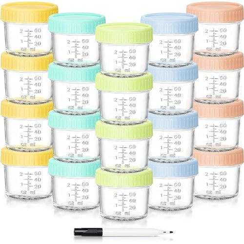 20 Pack Glass Baby Food Storage Containers 4 Oz Baby Food Jars with Lids Baby Food Maker Microwave Dishwasher Freezer Safe 100% Leak-Proof BPA Free