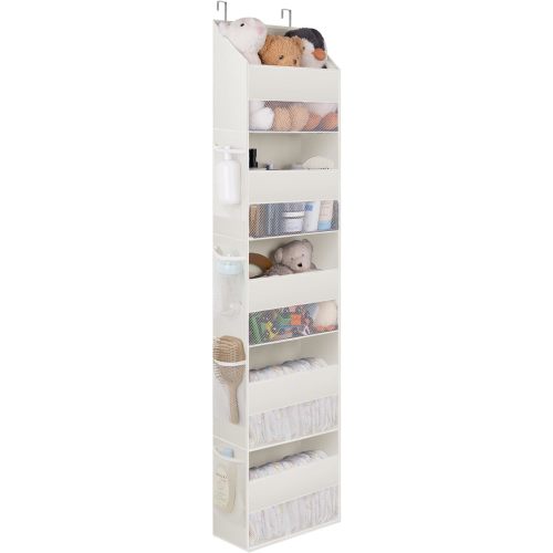 GRANNY SAYS Over The Door Organizer with 5 Large Capacity Pockets and 8 Mesh Pockets, Swing-Proof Behind Door Organizers and Storage for Baby Nursery, Bedroom, Closet, Beige