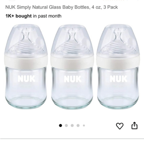 NUK Simply Natural Glass Baby Bottles, 4 oz, 3 Pack