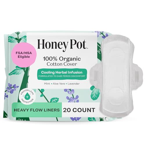 The Honey Pot Company - Herbal Panty Liners for Women - Heavy Flow w/Wings - Infused w/Essential Oils for Cooling Effect & Organic Cotton Cover - Feminine Care - FSA & HSA Eligible - 20 ct