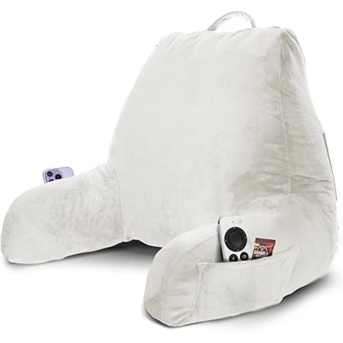 Nestl Reading Pillow with Shredded Memory Foam, Designed for Sitting Up in Bed and Couch, Back and Arms Adjustable Support for Adult & Teens Backrest Pillows for Reading, with Washable Cover White