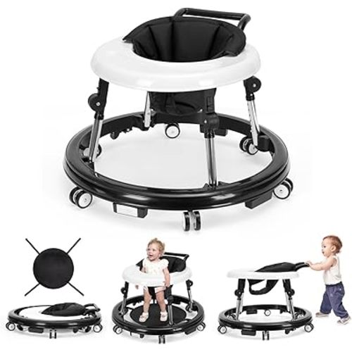 Baby Walker Foldable with 9 Adjustable Heights, Baby Walkers and Activity Center for Boys Girls Babies 7-18 Months, Baby Walker with Wheels Portable