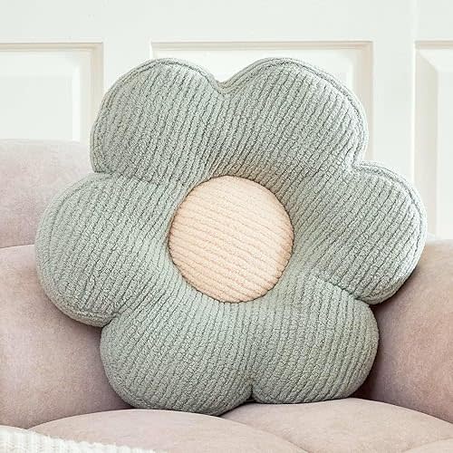 Flower Shaped Decorative Pillow - Soft Daisy Pillow for Bed, Floor Seating Cushion (Sage Green, 19.6 Inches)
