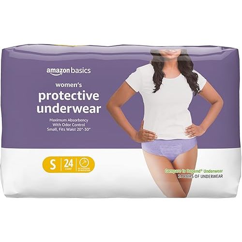 Amazon Basics Incontinence Underwear for Women, Protective, Disposable, Postpartum, Maximum Absorbency, Small, Lavender, 24 Count