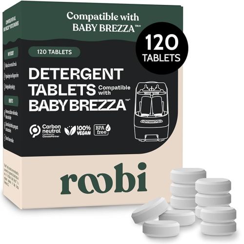 Roobi Detergent Tablets Compatible with Baby Brezza Bottle Washer Pro. Removes Milk Residue & Odor, Hypoallergenic Carbon Neutral Formula. 120 Count.