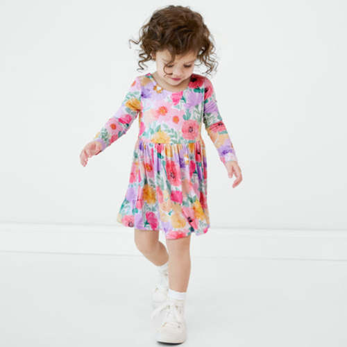 Watercolor Meadow Bow Back Skater Dress with Bodysuit