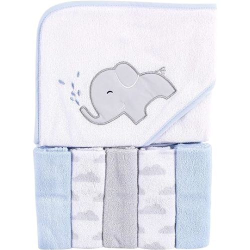 Luvable Friends Unisex Baby Hooded Towel with Five Washcloths, Elephant Spray, One Size