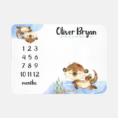 Otter Baby Milestone Blanket, Boy Milestone Blanket, Personalized Baby Blanket, Monthly Baby Blanket, Baby Boy Blanket, Otter Blanket O11