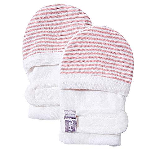 HAPIU Baby No Scratch Mittens Stay On, 100% Cotton Breathable, Adjustable Infant Gloves for Boys Girls, Newborn - 12 M