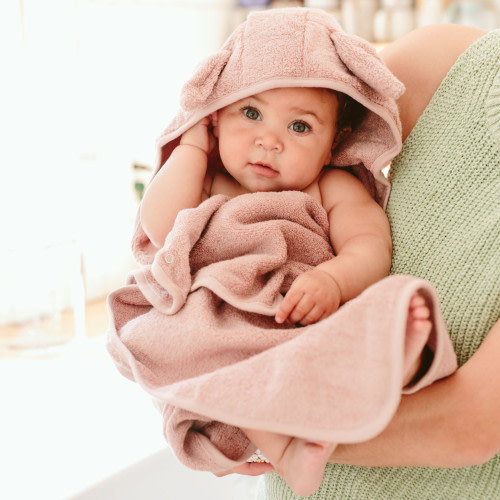 Goumi Kids x Babylist Cotton Terry Animal Hooded Bath Towel - Adobe Rose Bunny, O/S