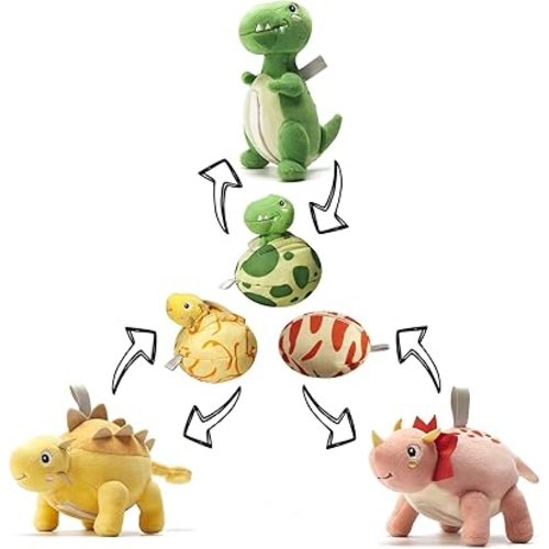 TUMAMA Stuffed Toys,Hanging Reversible Dinosaur & Egg Plushies Set for Easter Decoration Baby Gym Carseat Crib,Soft Plush Animal Toy for Kids Toddlers Boys Girls,3PCS
