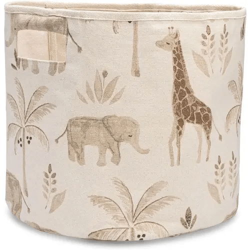 Crane Baby Kendi Safari Print Storage Bin – Stylish and Versatile Organizer for Toys, Clothes, and Nursery Essentials – Collapsible Fabric Storage Basket with Handles – Durable and Easy to Clean