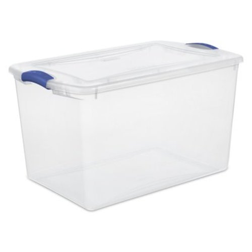 Sterilite 66 Quart Latch Box, Clear Plastic Storage Bin with Clear Lid, Blue