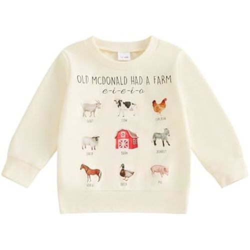 Toddler Boy Clothes Western Farm Letter/Animal/Tractor/Corn Sweatshirt Crew Neck Long Sleeve Shirt Pullover Tops