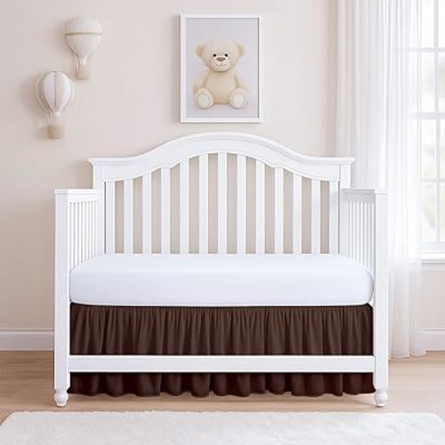 Rajlinen Ruffled Crib Bed Skirt, Microfiber, Dust Ruffle with Split Corners, 14" Drop, Nursery Toddler Bedding for Baby Boys or Girls, Chocolate