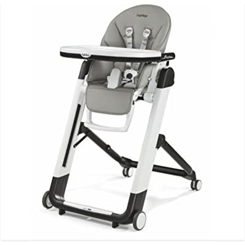 Peg Perego Siesta, Grow With Baby Folding High Chair & Recliner, Height Adjustable, Quick Clean & Easy Push Wheels For Babies & Toddlers, Made in Italy, Ice (Grey)