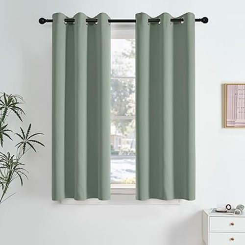 NICETOWN Sage Green Room Darkening Curtains 63 Inches Long 2 Panels Decor for Living Room, Bedroom, Nursery Summer Thermal Insulated Blackout Drapes Grommet Noise Reducing Window Treatment, W40