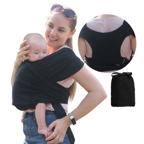 Gllquen Baby Wrap Carrier Organic Cotton Adjustable Slings ,for Newborn,Infant,Toddlers 35 lbs,Black