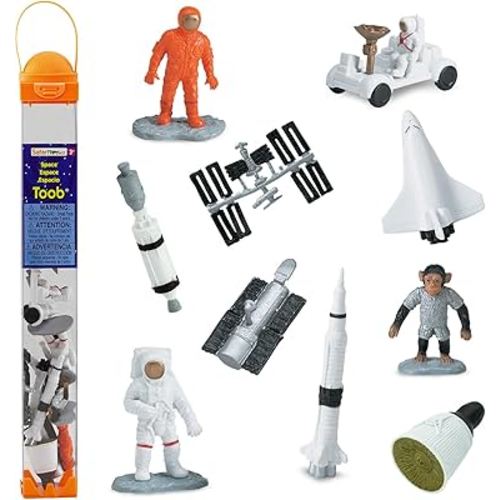 Safari Ltd Space TOOB With 10 Out Of-This-World Toy Figurines, Including 2 Astronauts, 1 Space Chimp, 6 Space Craft, And More! – For Ages 3 And Up