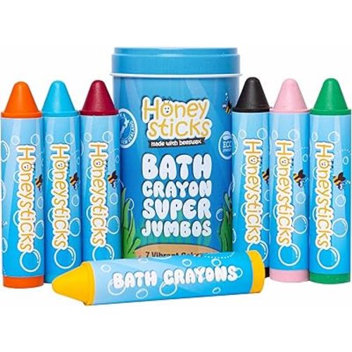 Honeysticks Super Jumbo Bath Crayons Non Toxic (7 Pack) for Toddlers 1-3 and Kids 4-8, Natural Beeswax Crayons, Food-Grade Colors, Fragrance Free, Non Irritating, Bath Toys for Bathtub, Shower, Gift