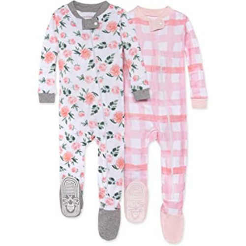 Burt's Bees Baby Girls Pajamas, Zip Front Non-slip Footed Pjs, 100% Organic Cotton and Toddler Sleepers