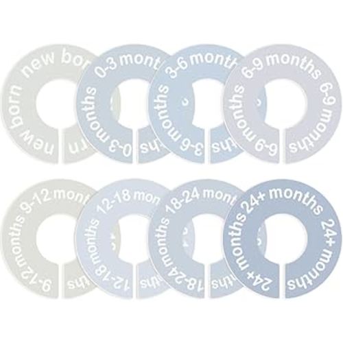 Baby Closet Dividers for Clothes 0-24 Months, 8 Pack mini Round Size Markers, Double-Sided, Fits Most Rods, Blue Nursery Clothing Organizer & Wardrobe Decor