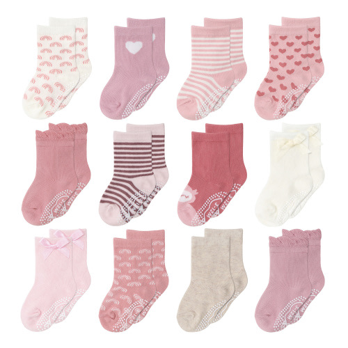 The Peanutshell Baby Girls 12pk Organic Cotton Socks, Blush/Mauve