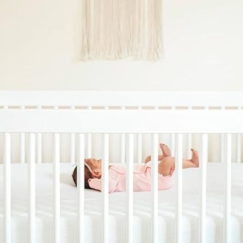 HonestBaby Fitted Crib Sheets Fits Standard Mattress Bassinet, Mini Prints 100% Organic Cotton Baby Boys, Girls, Unisex, Bright White Fitted Crib Sheet, One Size