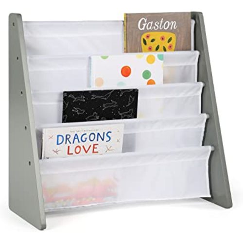 Humble Crew, Grey/White Kids Book Rack Storage Bookshelf, 4 Tiers