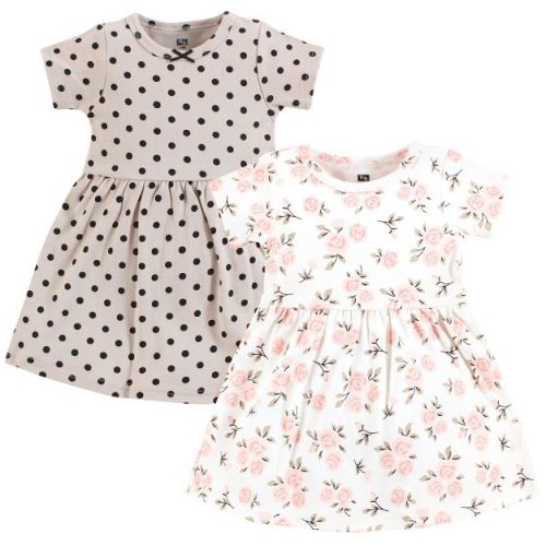 Hudson Baby Girls Cotton Dresses, Neutral Pink Floral, 12-18 Months